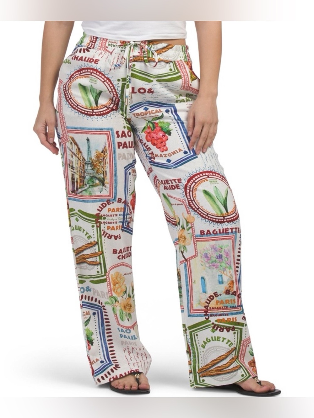 Rachel Zoe Linen Blend Printed Pull-On Pants Size Small